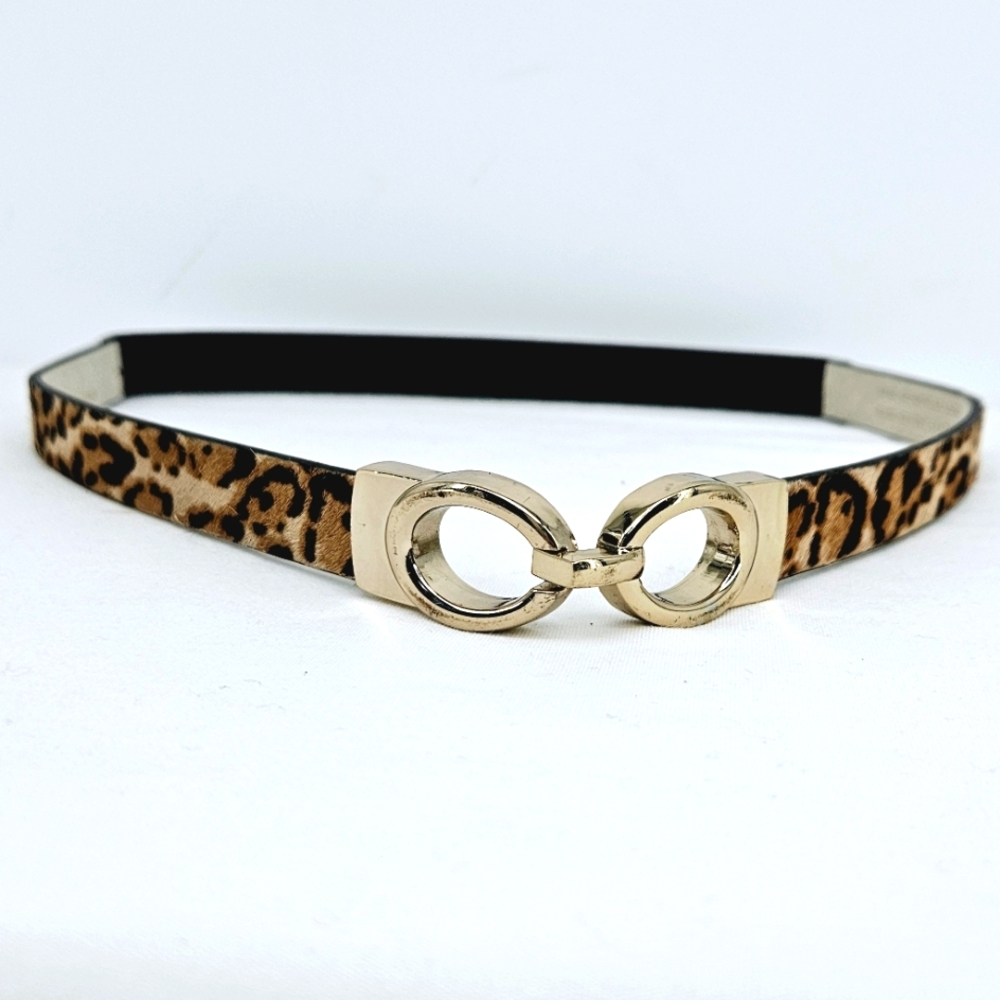 White House Black Market Leopard Print Calf Hair Skinny Stretch Belt Size Medium